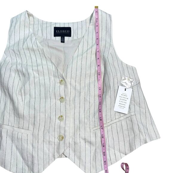 NWT ELOQUII Linen Womens Split Hem Suiting Vest In Pinstripe Ivory Sz 14 Large - Picture 6 of 10